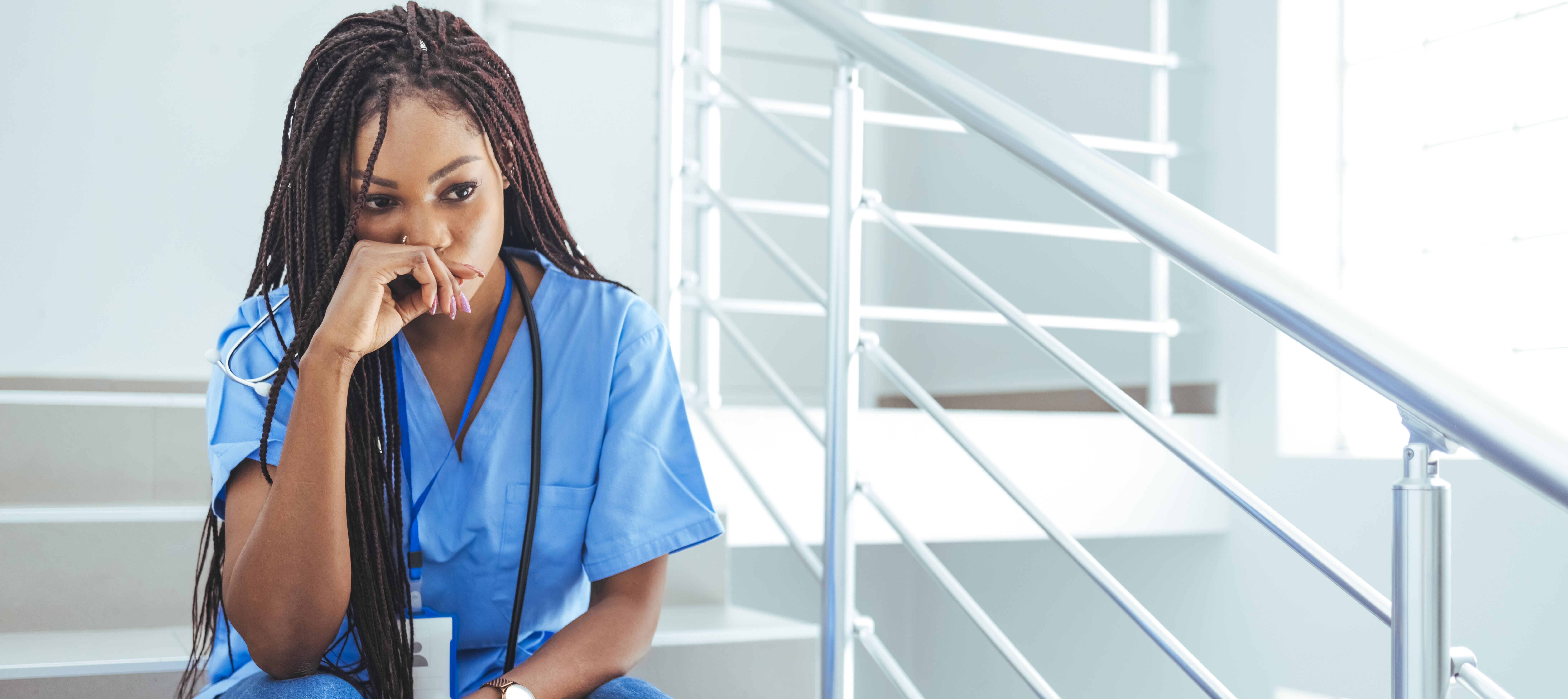 A stressed-out nurse taking a break.