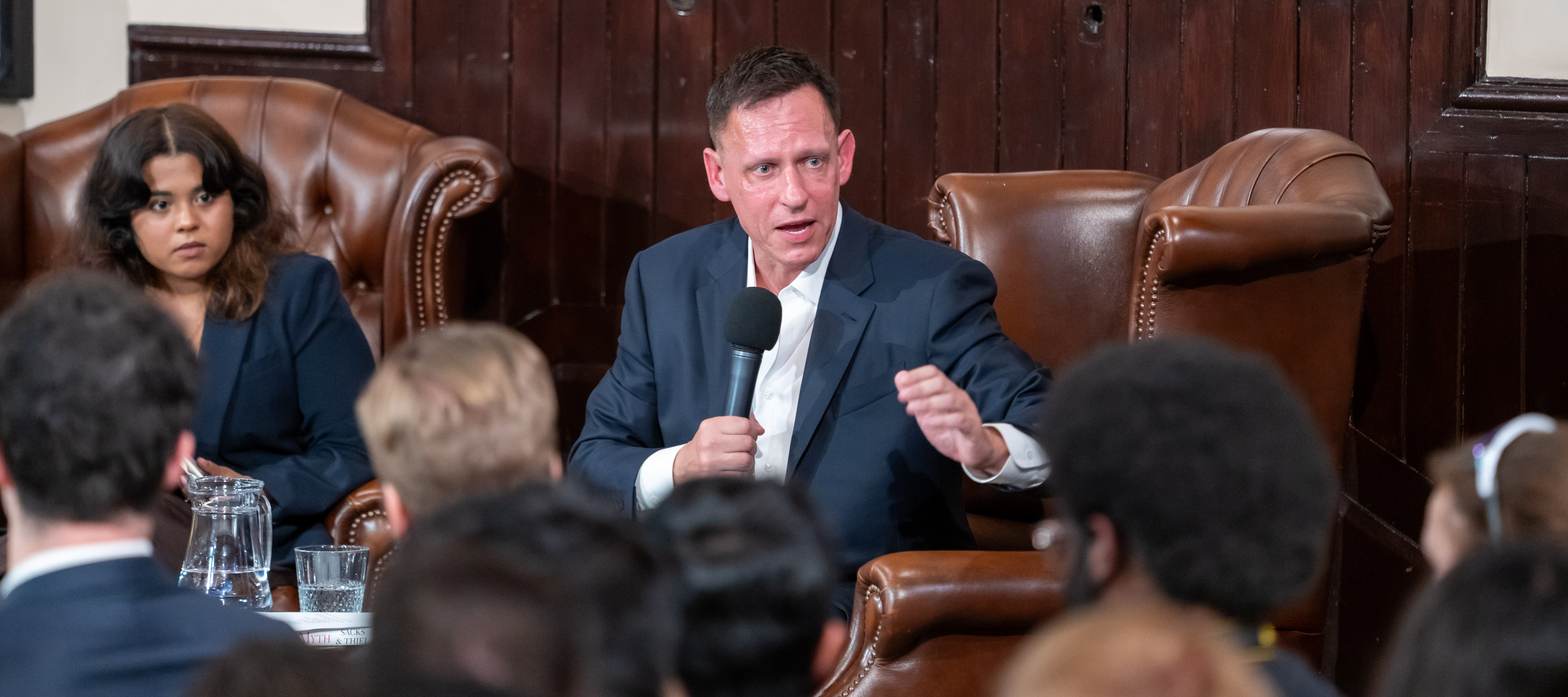 Billionaire Peter Thiel moves in elite circles, as in this 2024 event at the Cambridge Union, a historic debating and free speech society.