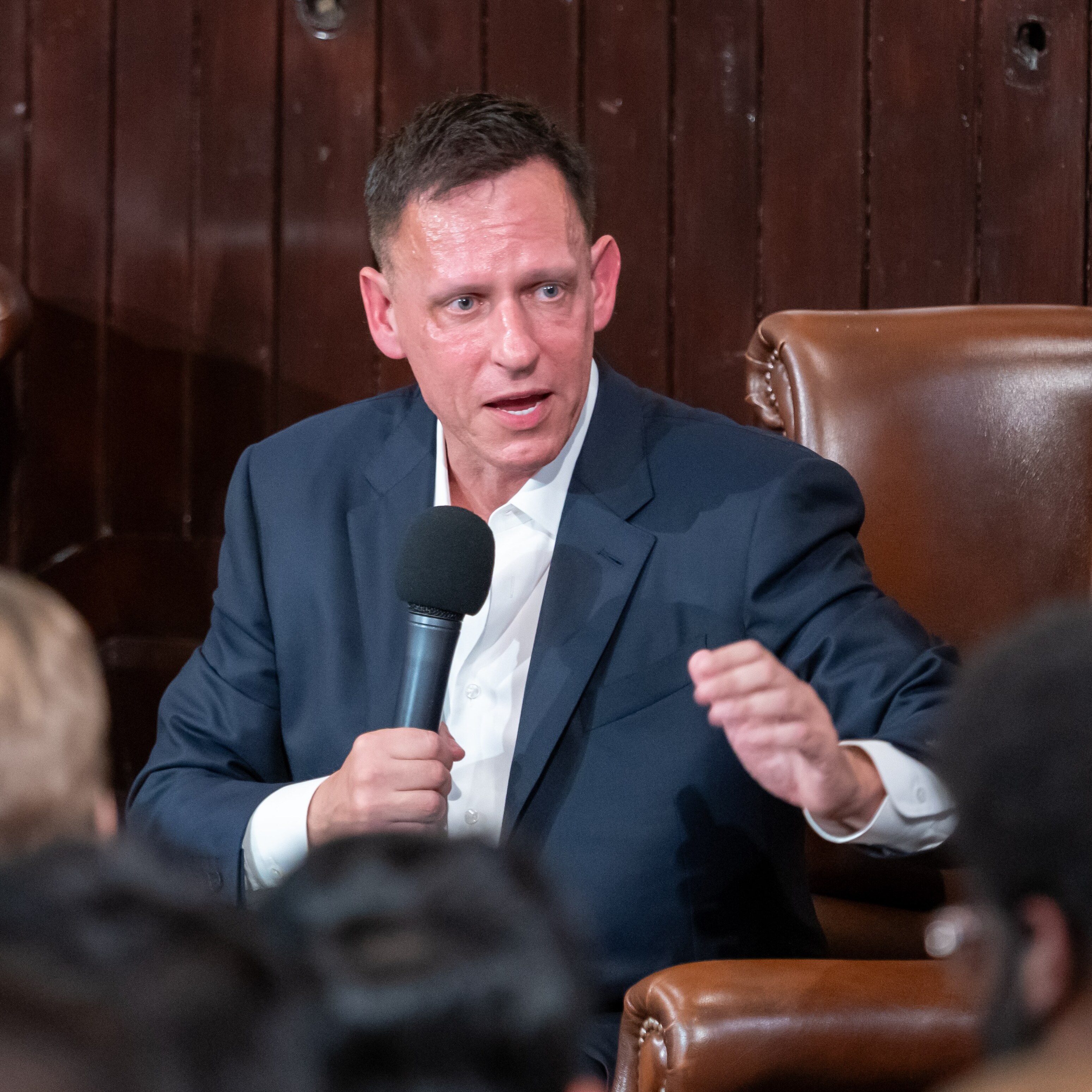 Billionaire Peter Thiel moves in elite circles, as in this 2024 event at the Cambridge Union, a historic debating and free speech society.
