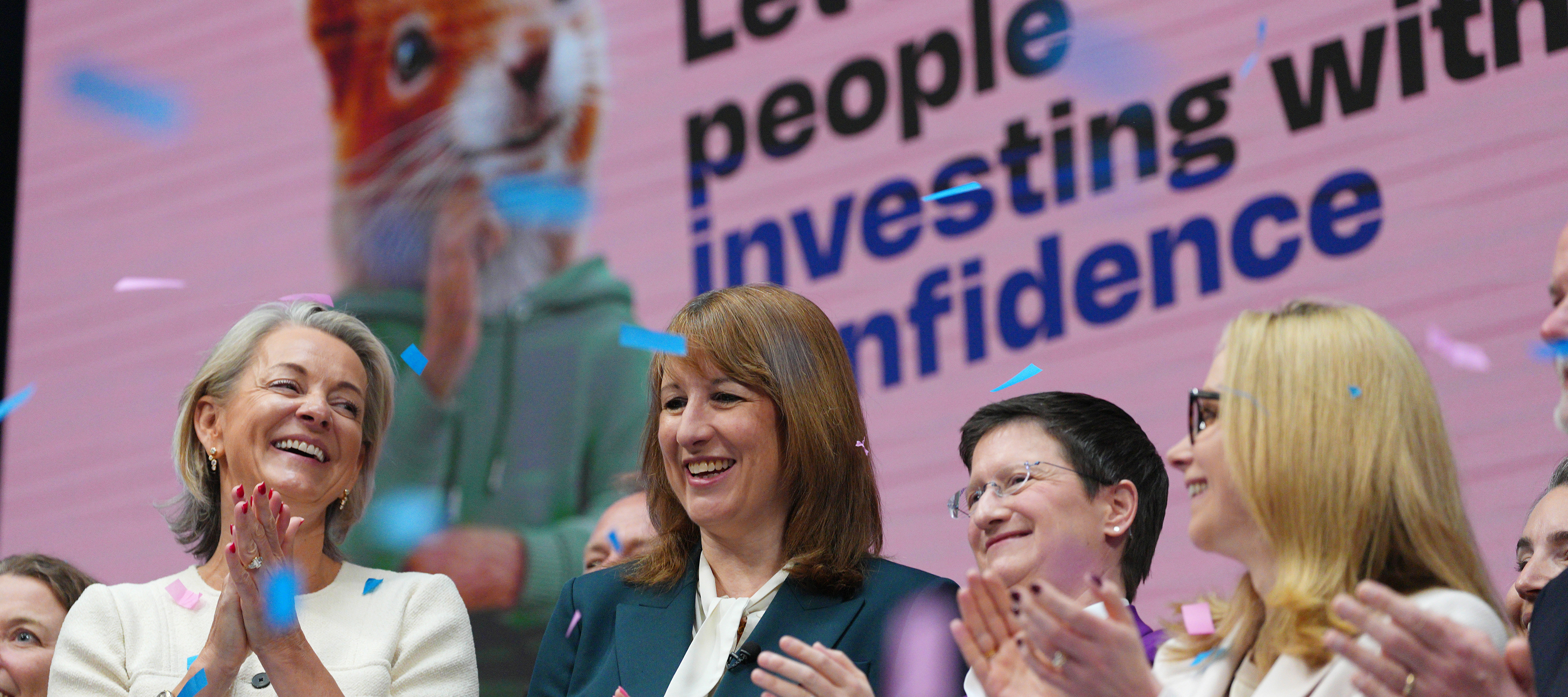 Chancellor Rachel Reeves, Julia Hoggett, CEO of LSEG and Lucy Rigby, Economic Secretary to the Treasury, launch a new campaign to get Brits investing, at the London Stock Exchange.