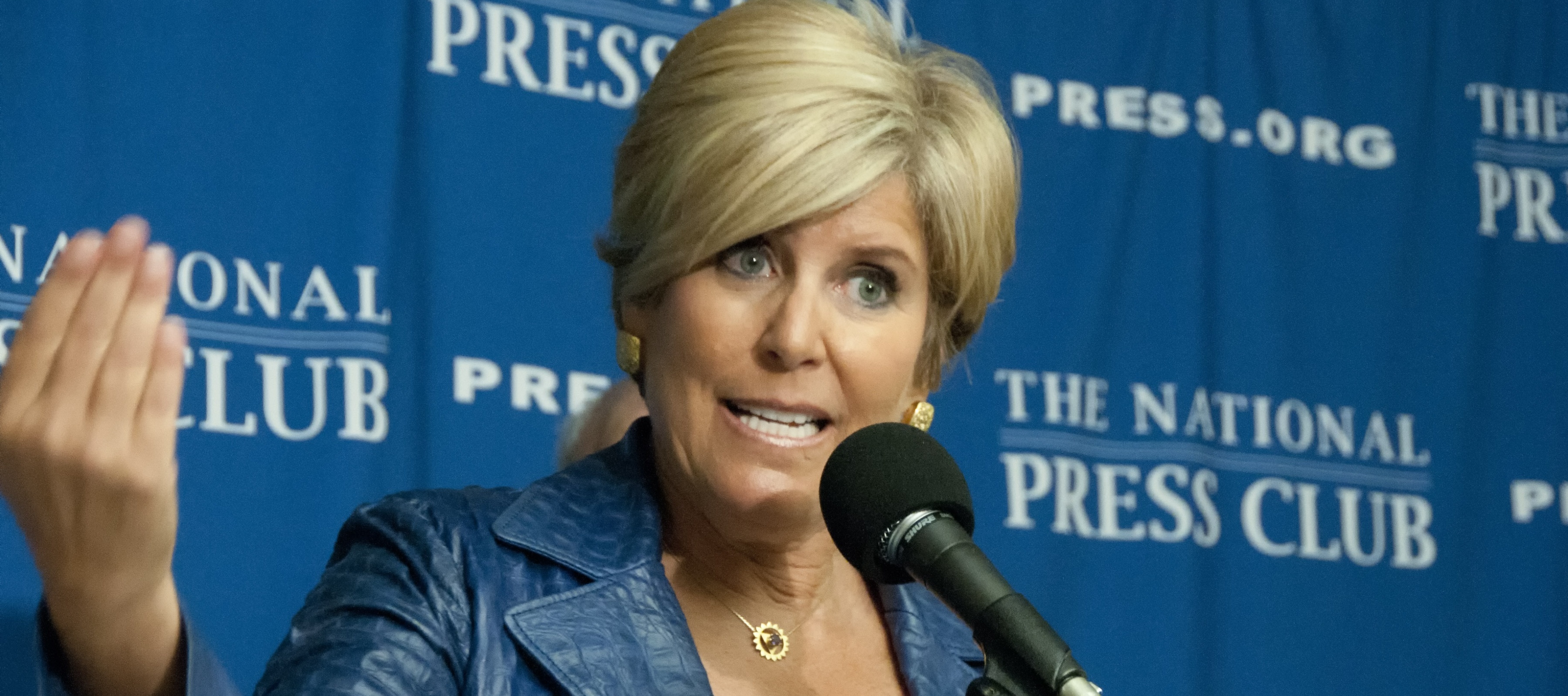 Suze Orman speaks at a press conference at the National Press Club.