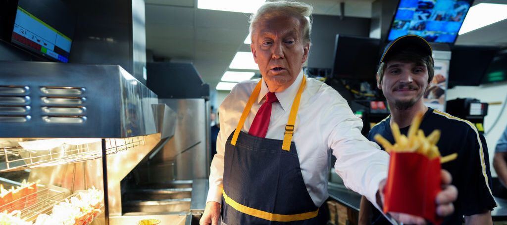 Photo of President Donald Trump serving fries at a McDonald's