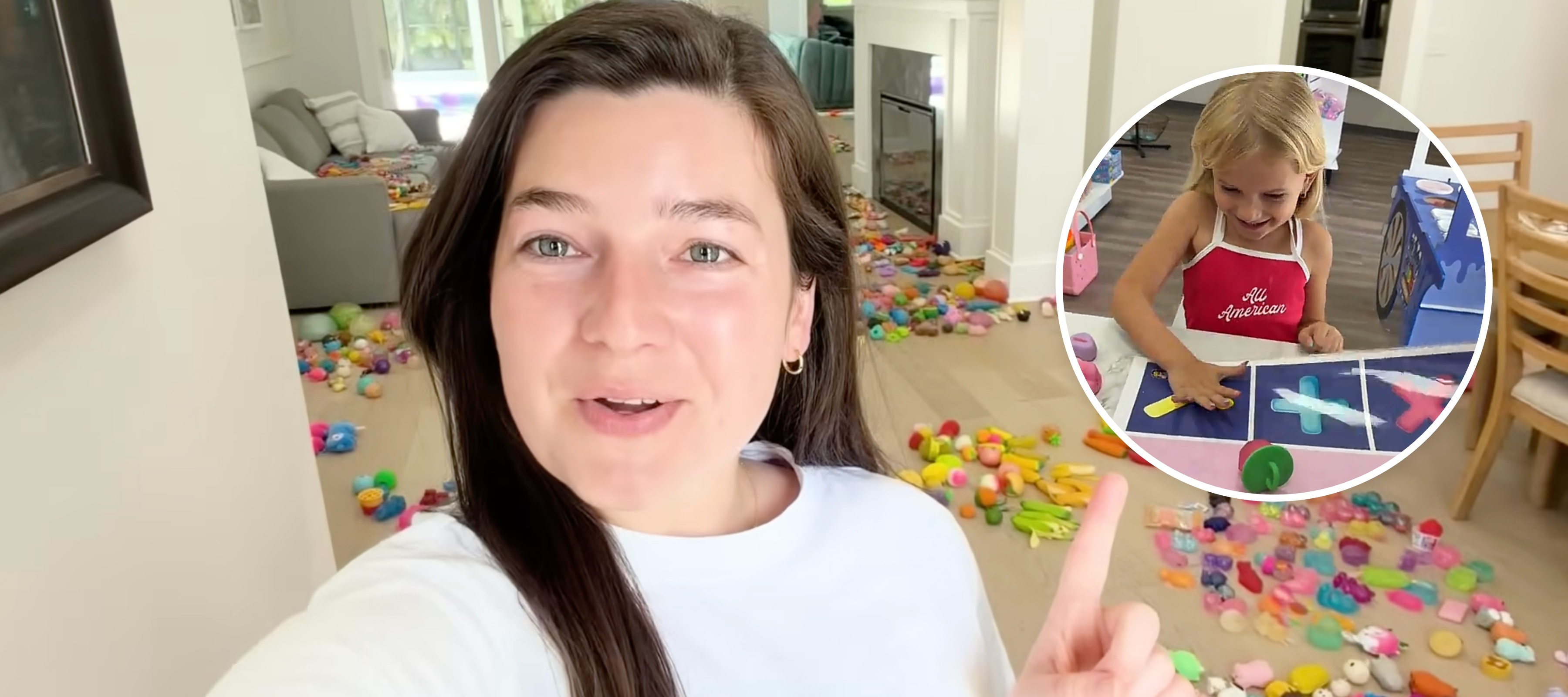 Mrs. Bench and child trading toys