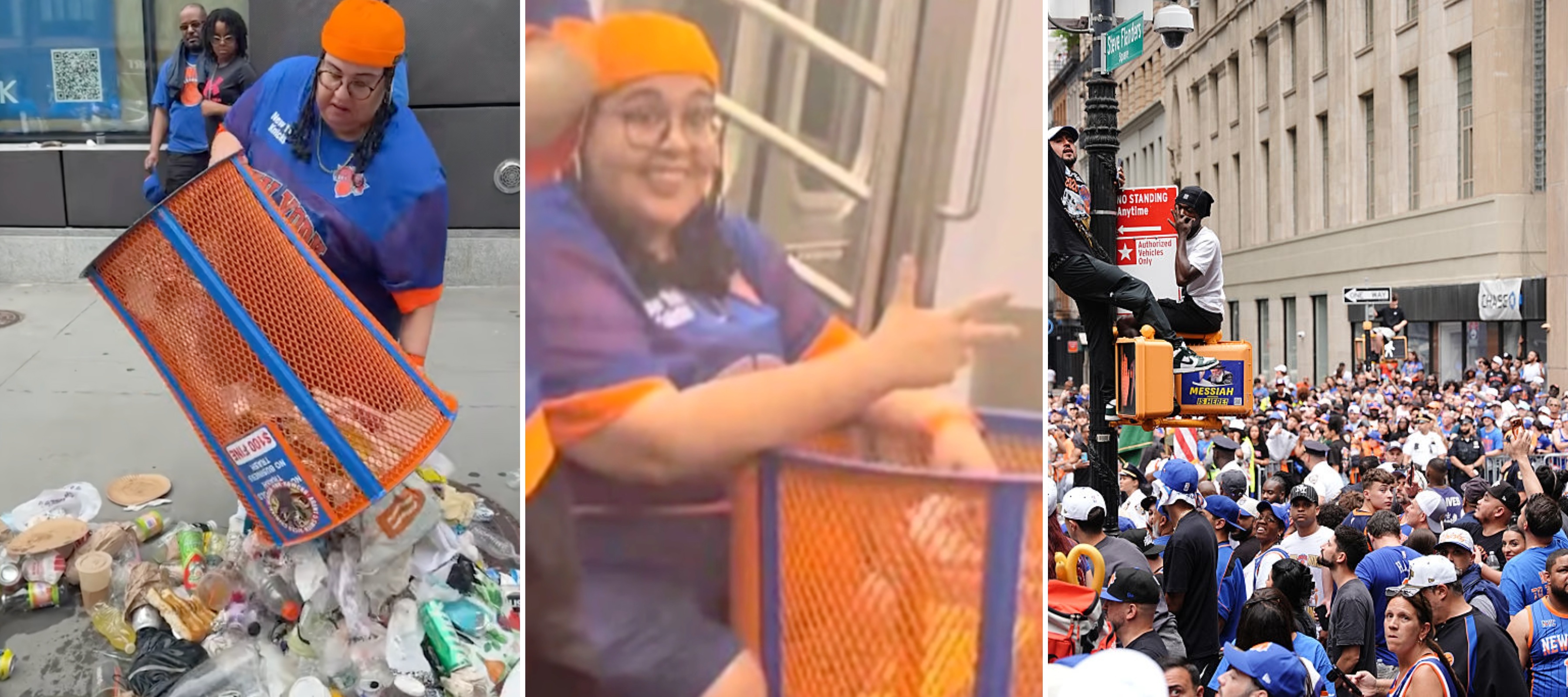 Photo of Angie Baez, who was caught on camera dumping trash from and stealing a Knicks trash can after championship parade