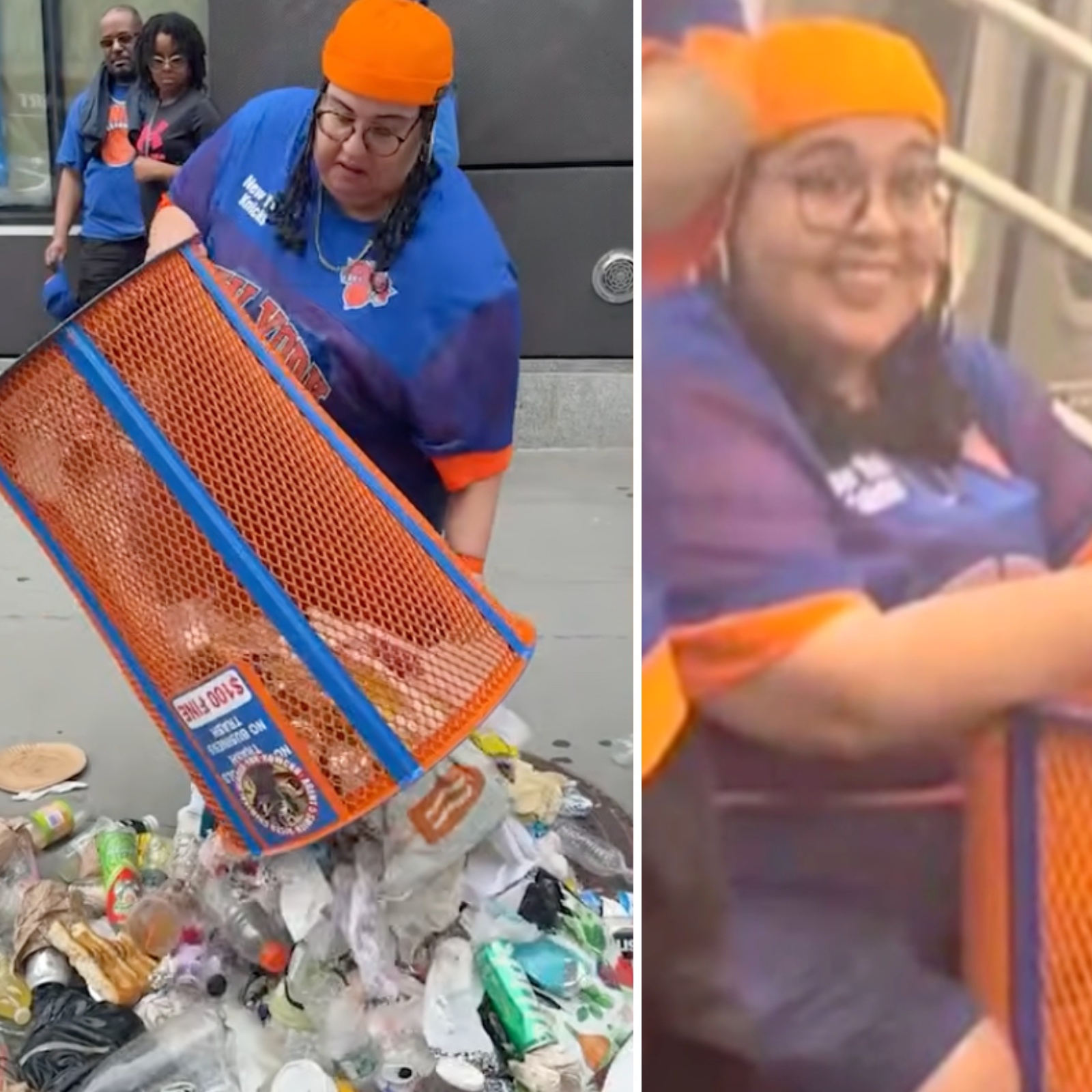 Photo of Angie Baez, who was caught on camera dumping trash from and stealing a Knicks trash can after championship parade