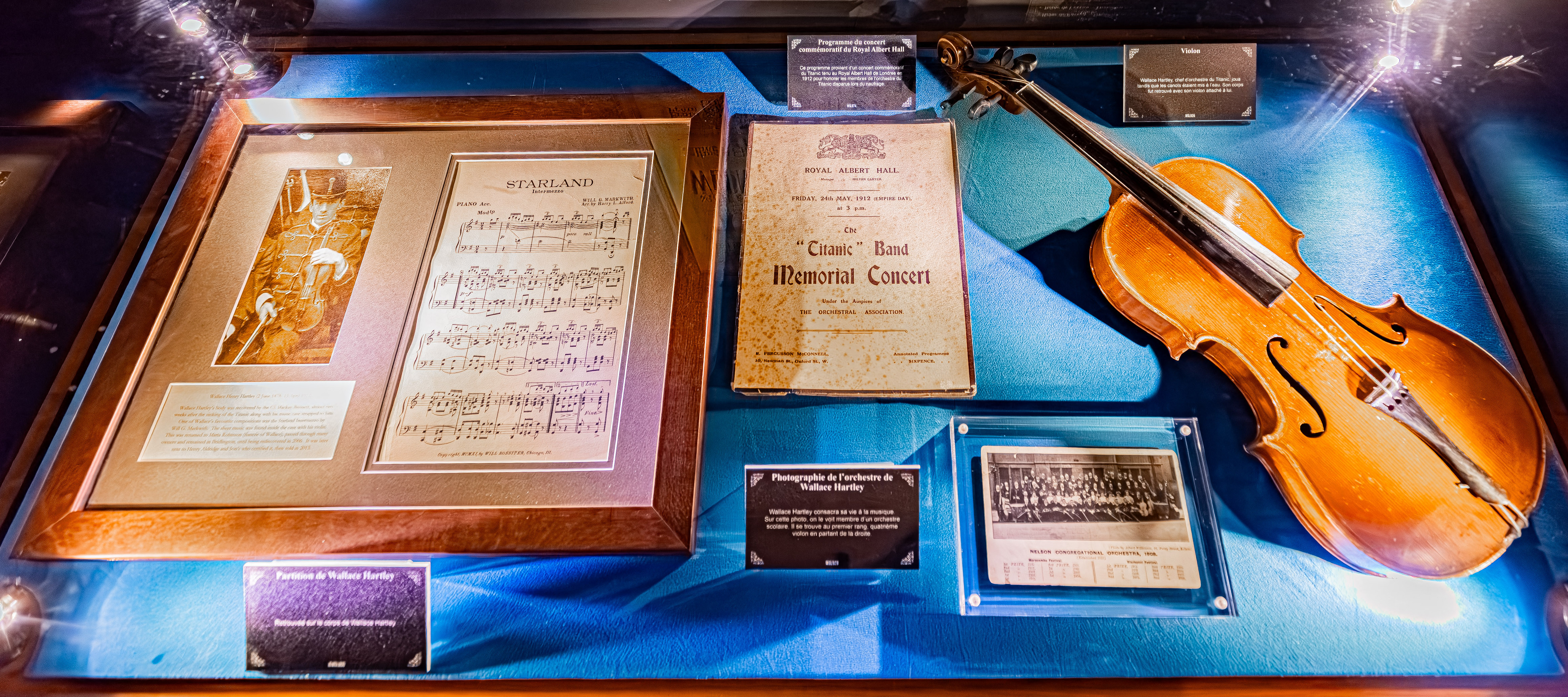 Interior view of the Titanic exhibition showing scenography elements artifacts reproductions and immersive displays presented at La Sucriere in Lyon France on January 18, 2026.