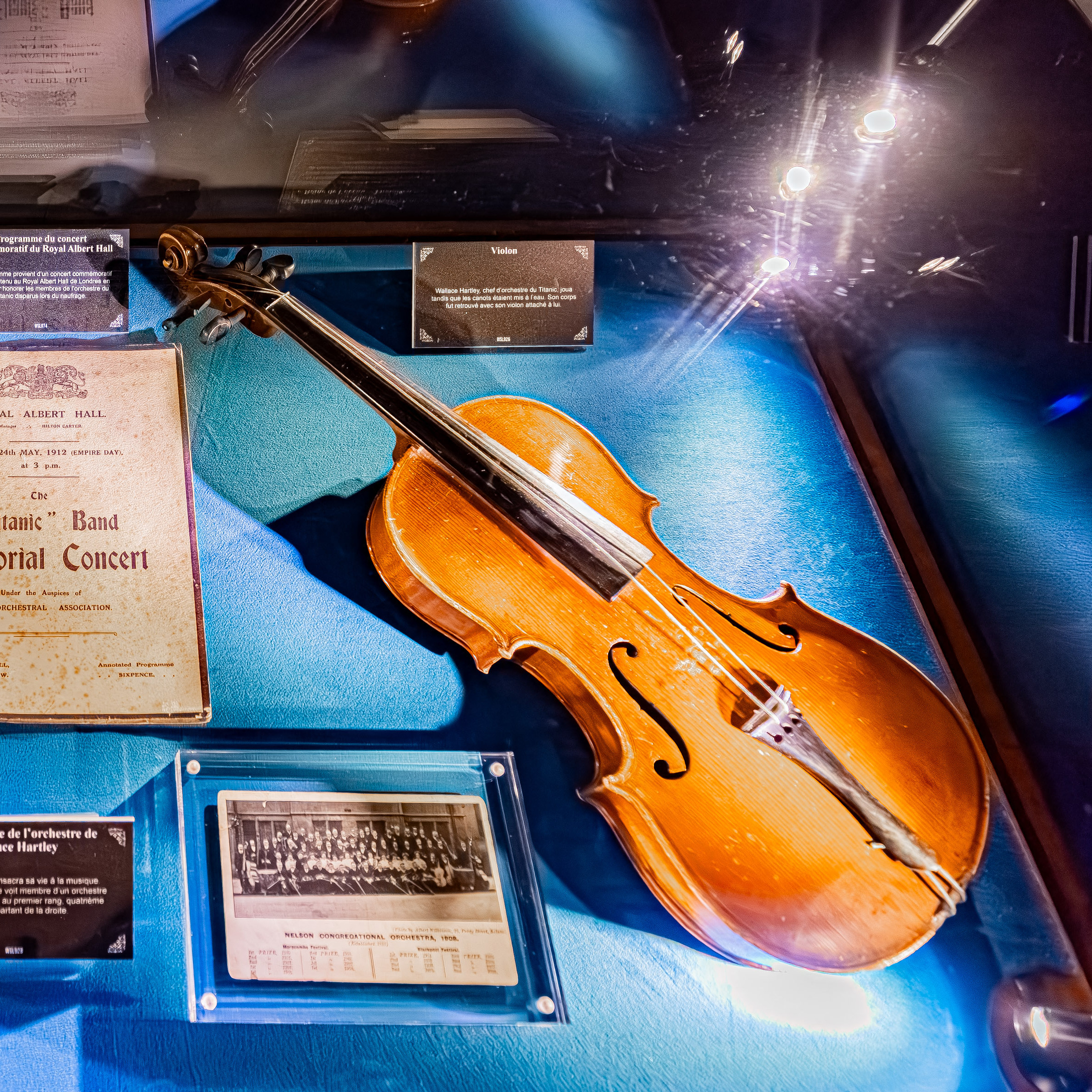 Interior view of the Titanic exhibition showing scenography elements artifacts reproductions and immersive displays presented at La Sucriere in Lyon France on January 18, 2026.