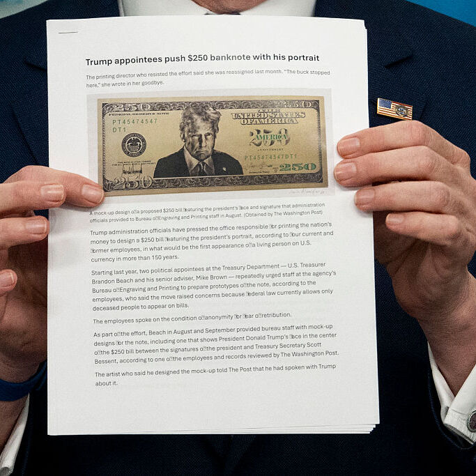 A photo of the $250 Trump bill
