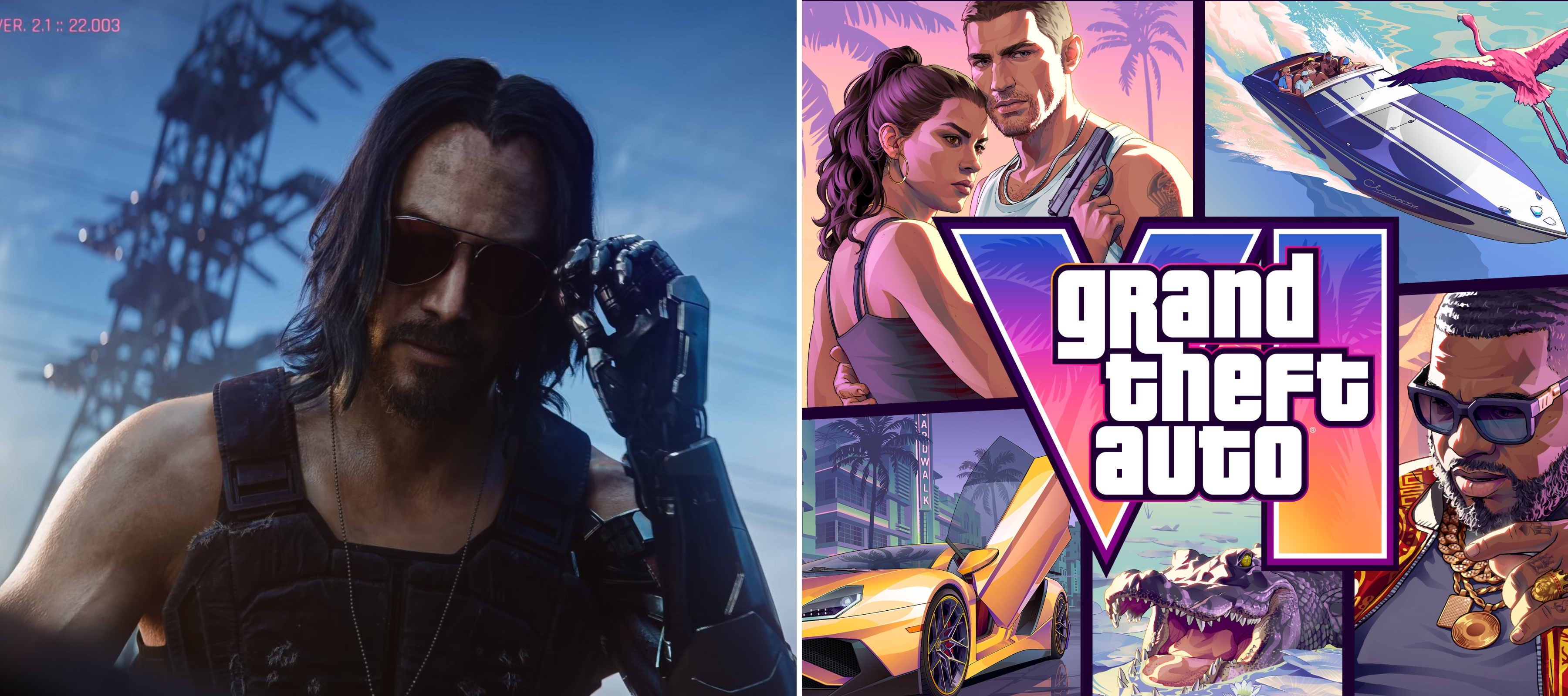 Keanu Reeves in Cyberpunk 2077 and the GTA 6 official cover