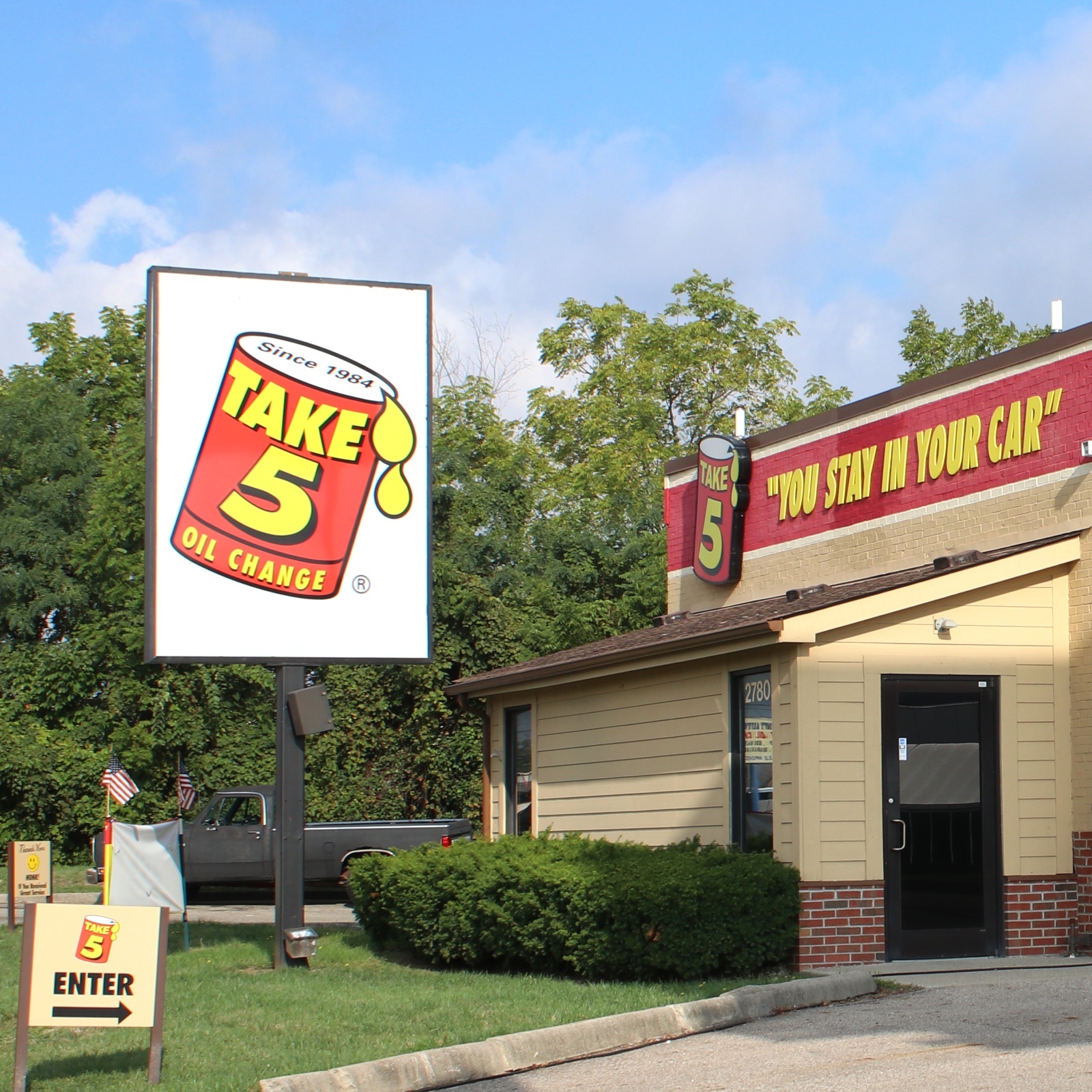 The outside of a Take 5 oil change building