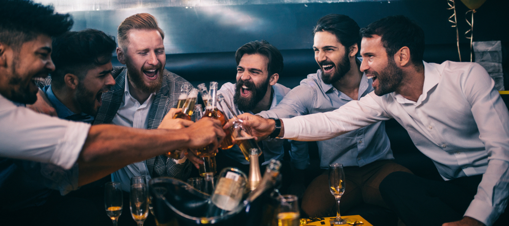 A group of men on a bachelor trip.