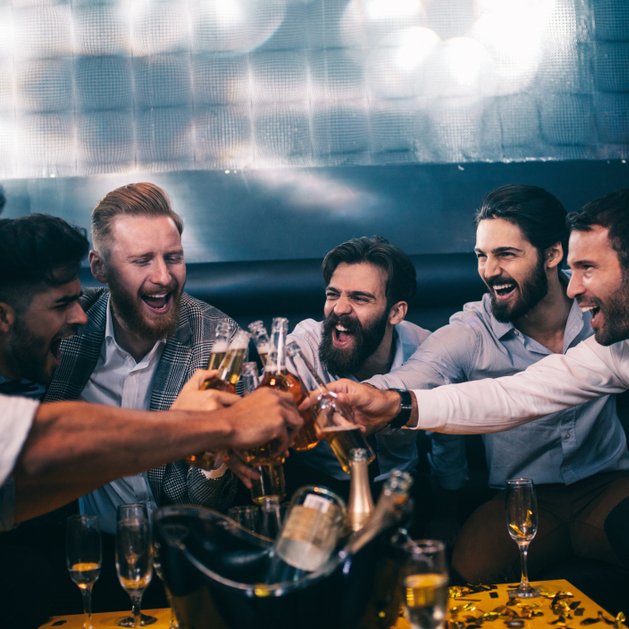 A group of men on a bachelor trip.