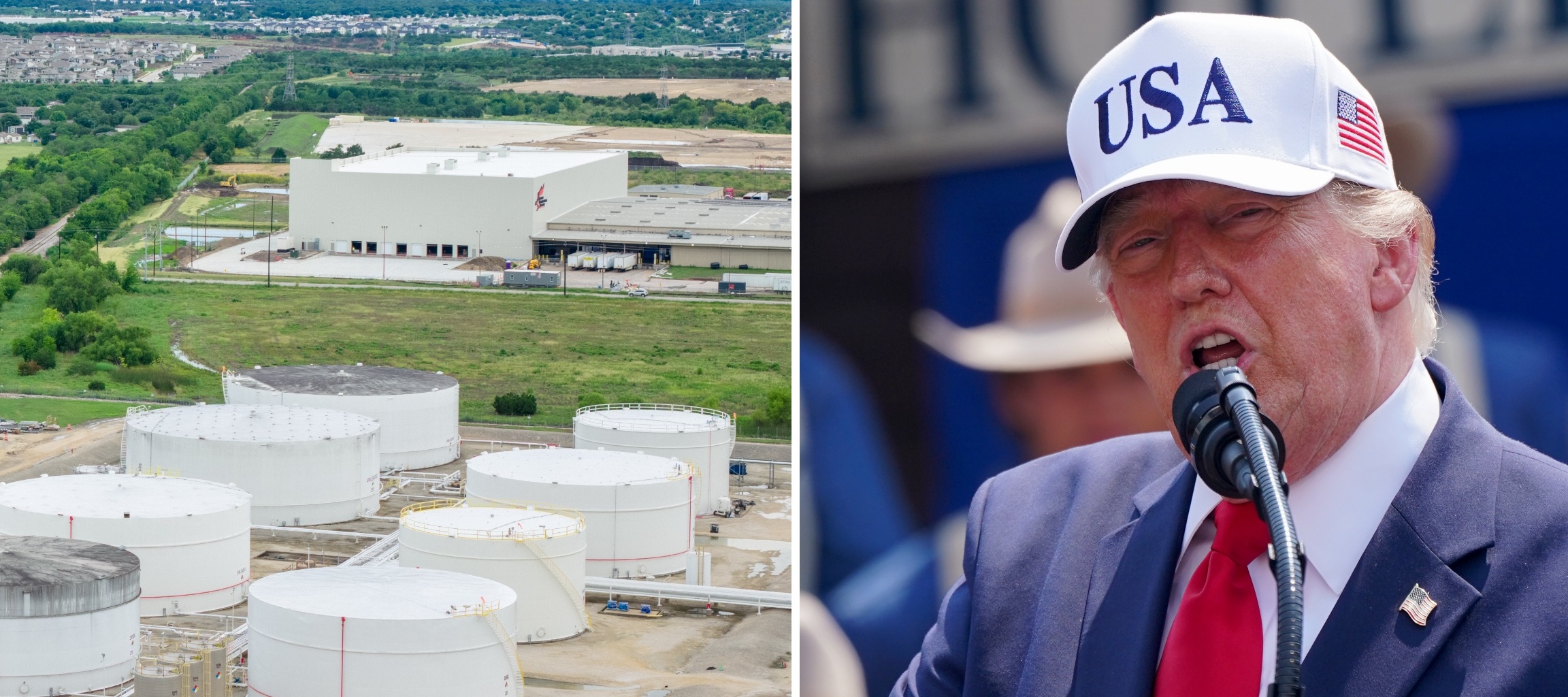 A compilation image of the U.S. Strategic Petroleum Reserves and President Donald Trump.