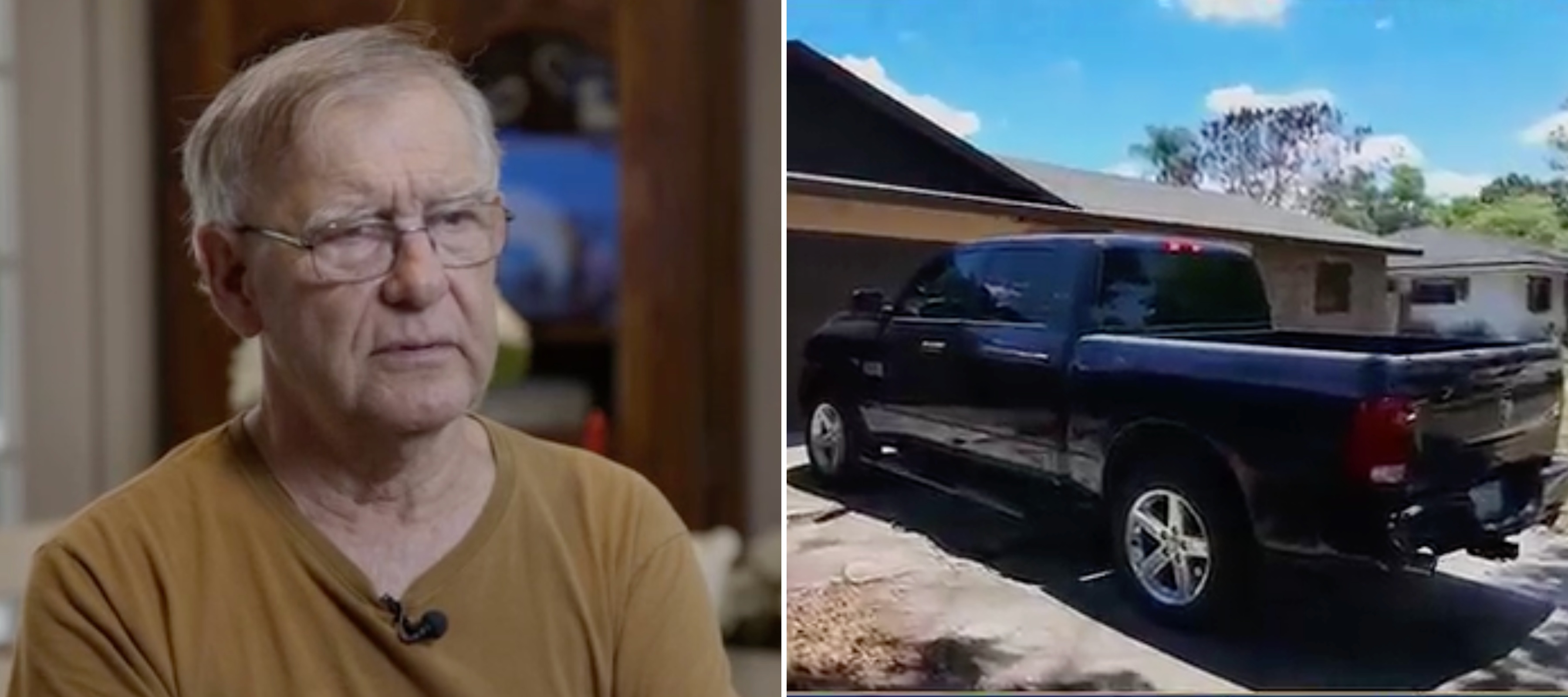 Photo of Tom Saylor, who says he bought an extended auto warranty he didn’t need and is still fighting to get a refund, and his truck.