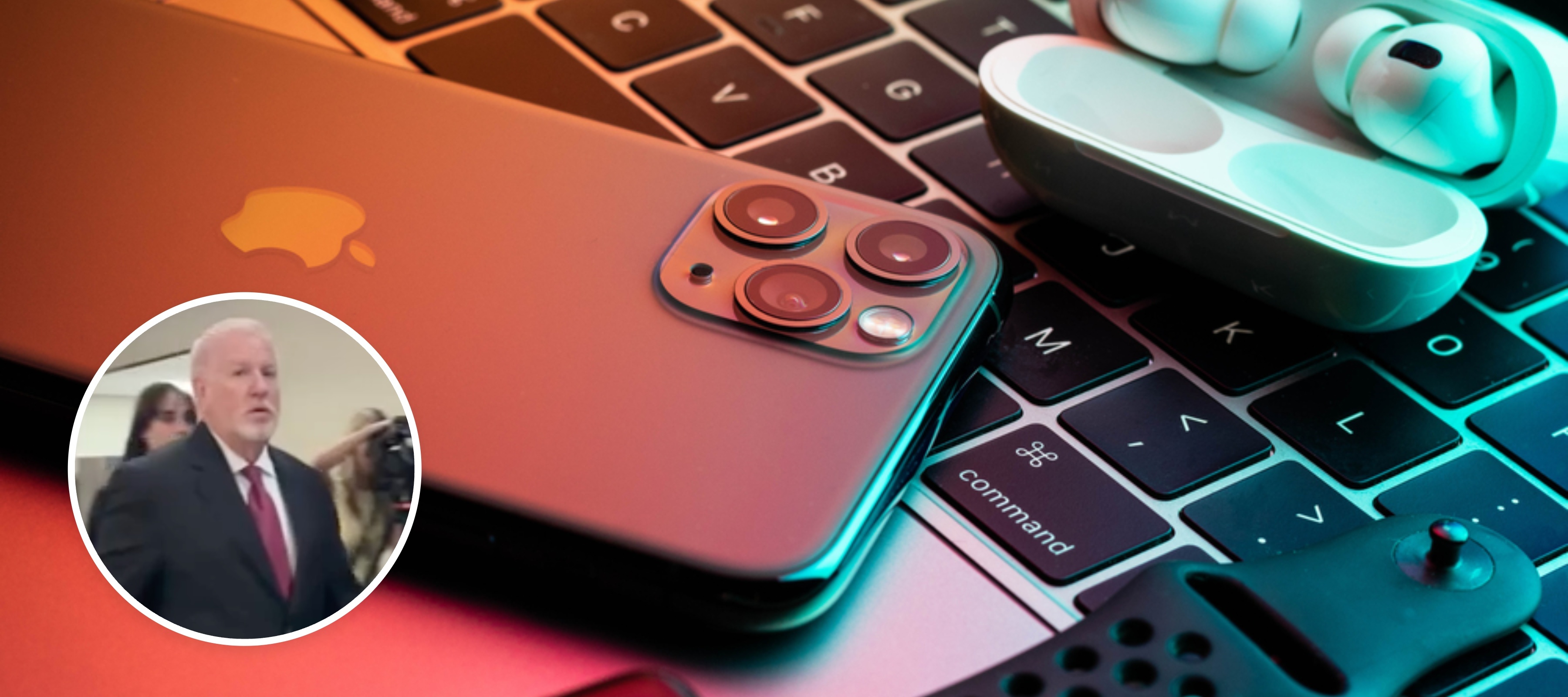 A photo of convicted Tennessee Knox County Assistant Deputy Chief David Henderson and Apple products