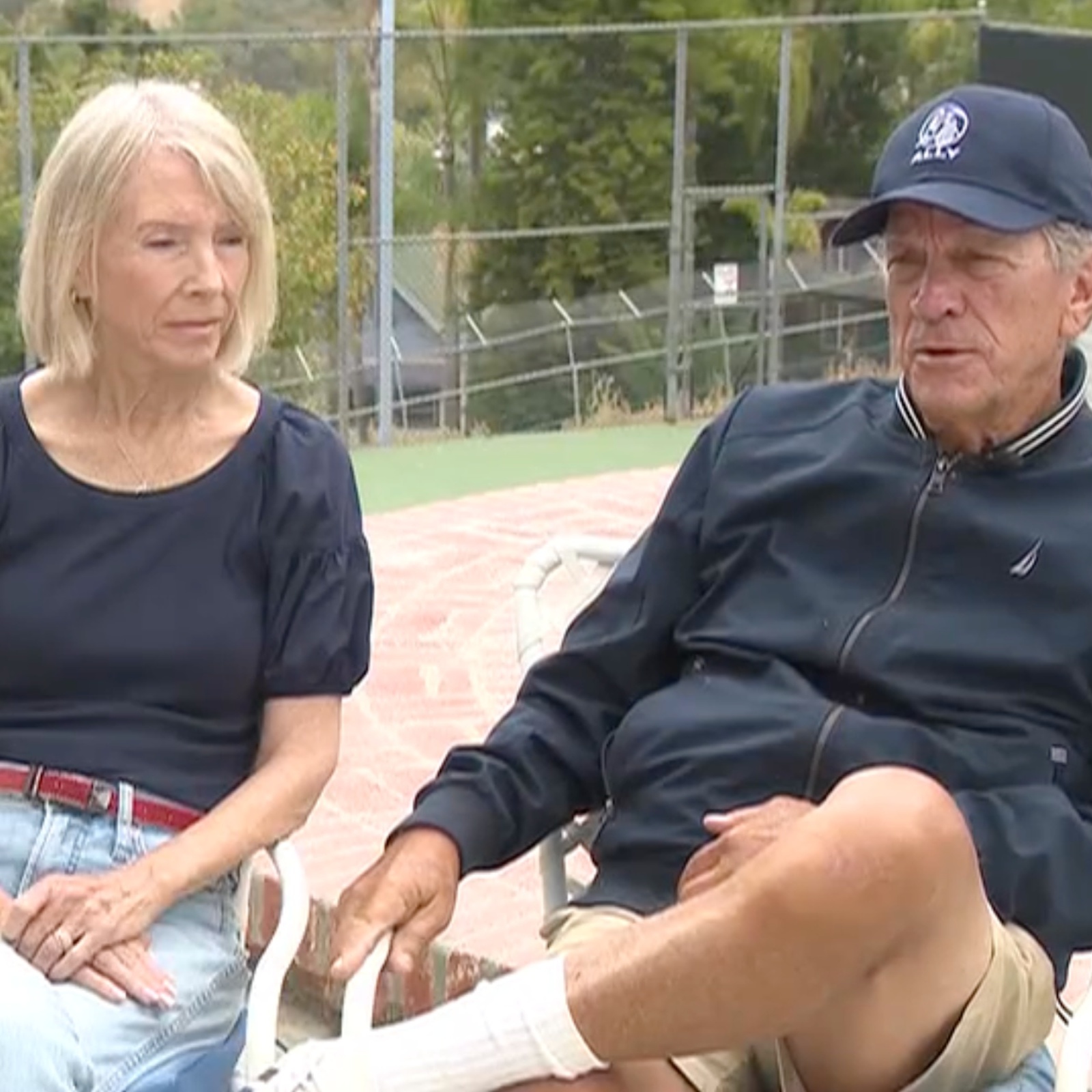 Steve and Karen Blume chat with local media outlet KCAL News. A picture of one of their goats is also shown.