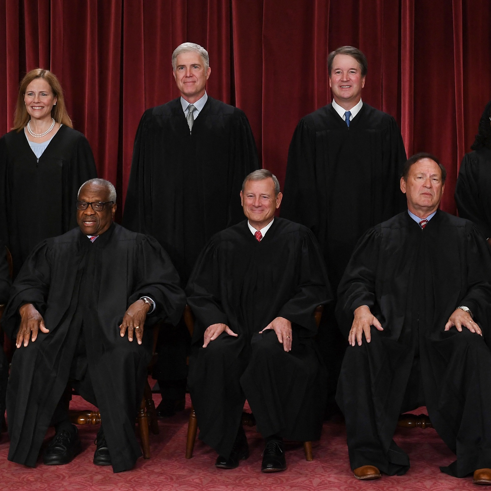 The US Supreme Court justices: Sonia Sotomayor, Clarence Thomas, John Roberts, Samuel Alito, Elena Kagan, Amy Coney Barrett, Neil Gorsuch, Brett Kavanaugh and Ketanji Brown Jackson
