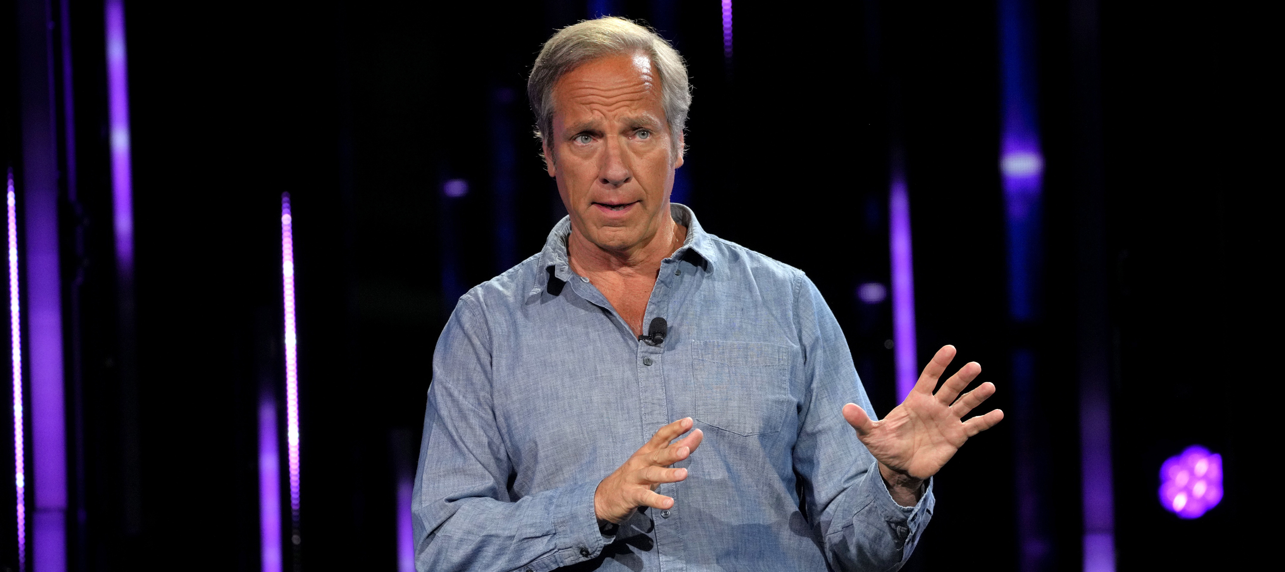 Mike Rowe, host of Dirty Jobs on Discovery Channel, speaks onstage during the Warner Bros. Discovery Upfront 2022.