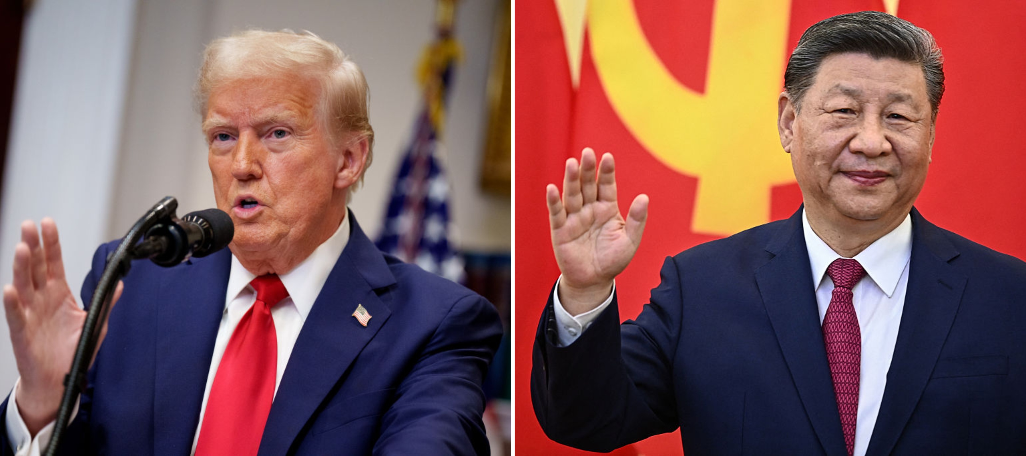Photos of U.S. President Donald Trump and Chinese President Xi Jinping