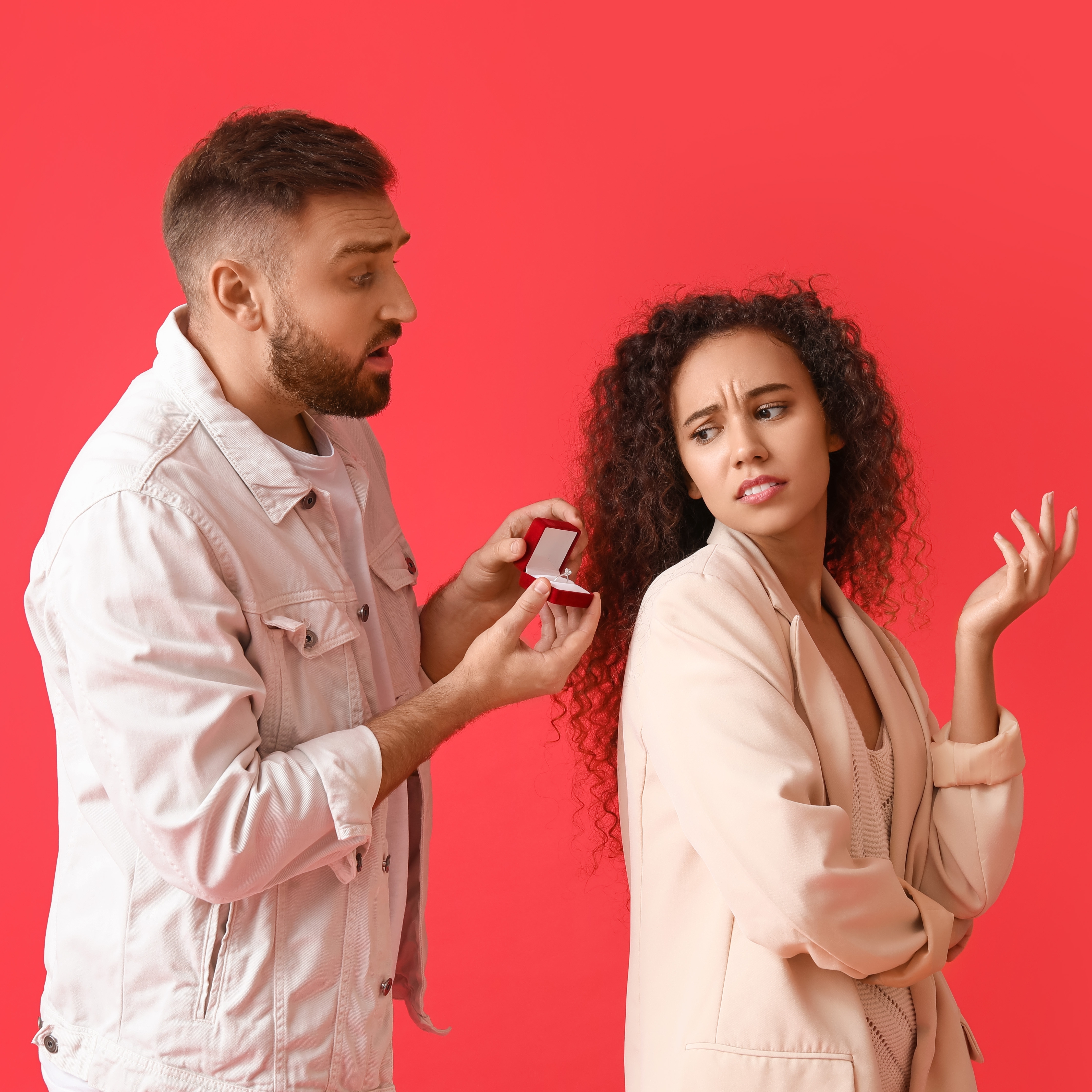 Woman rejecting marriage proposal.
