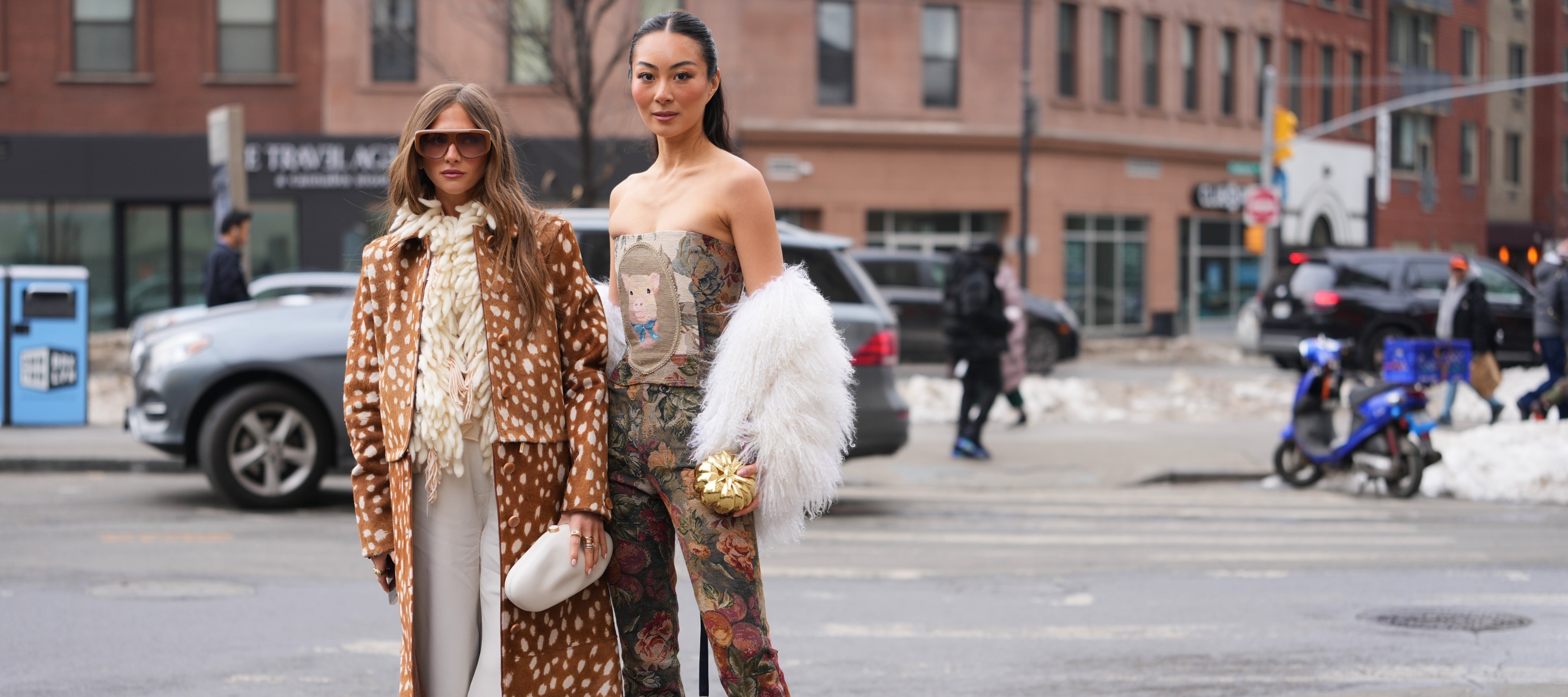 Two women walking in New York City.