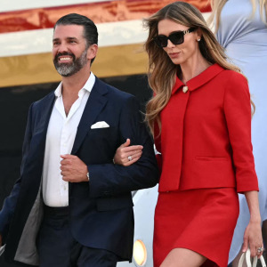 Donald Trump Jr. and his wife Bettina Anderson stepping off Air Force One.