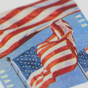 A close-up picture of a Forever Stamp from the US Postal Service