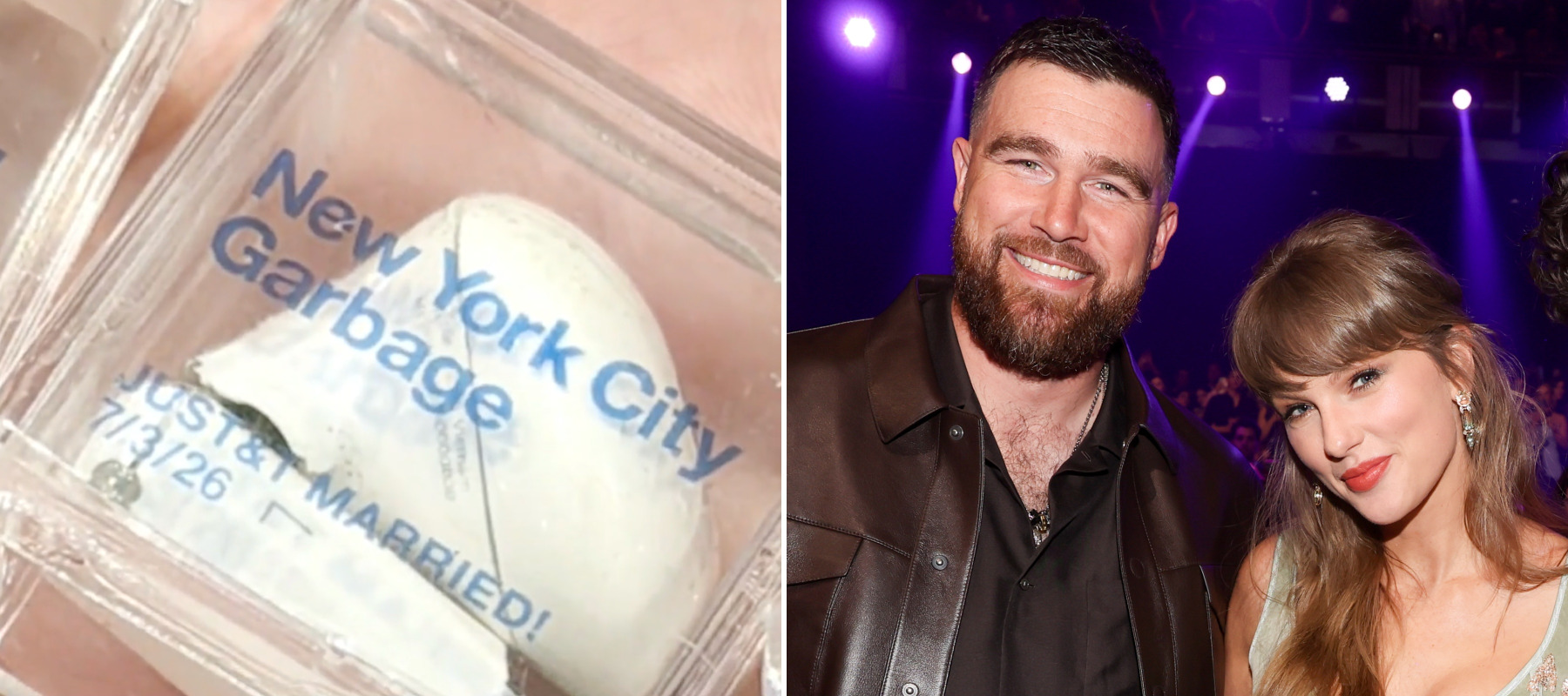 Trash from the street near where Travis Kelce and Taylor Swift’s wedding took place was sealed into Lucite cubes and sold as art.