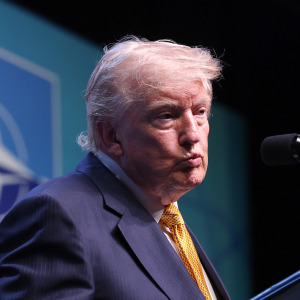 U.S. President Donald Trump speaks at a press conference during the 2026 NATO Leaders Summit.