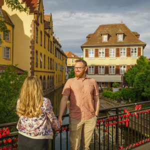A photo of a couple traveling in Europe