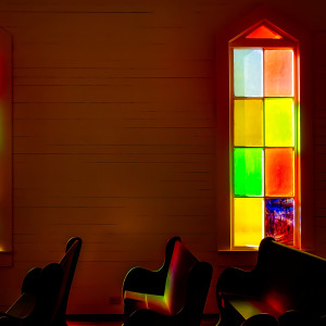 A photo of a stained-glass church windows