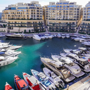 A view of the Portomaso marina with luxury yachts is seen in St. Julian's, Malta, in December 2024