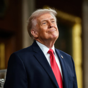 A side-by-side image of President Donald Trump smiling happily alongside a photo of a Freedom Fuel gas station sign.