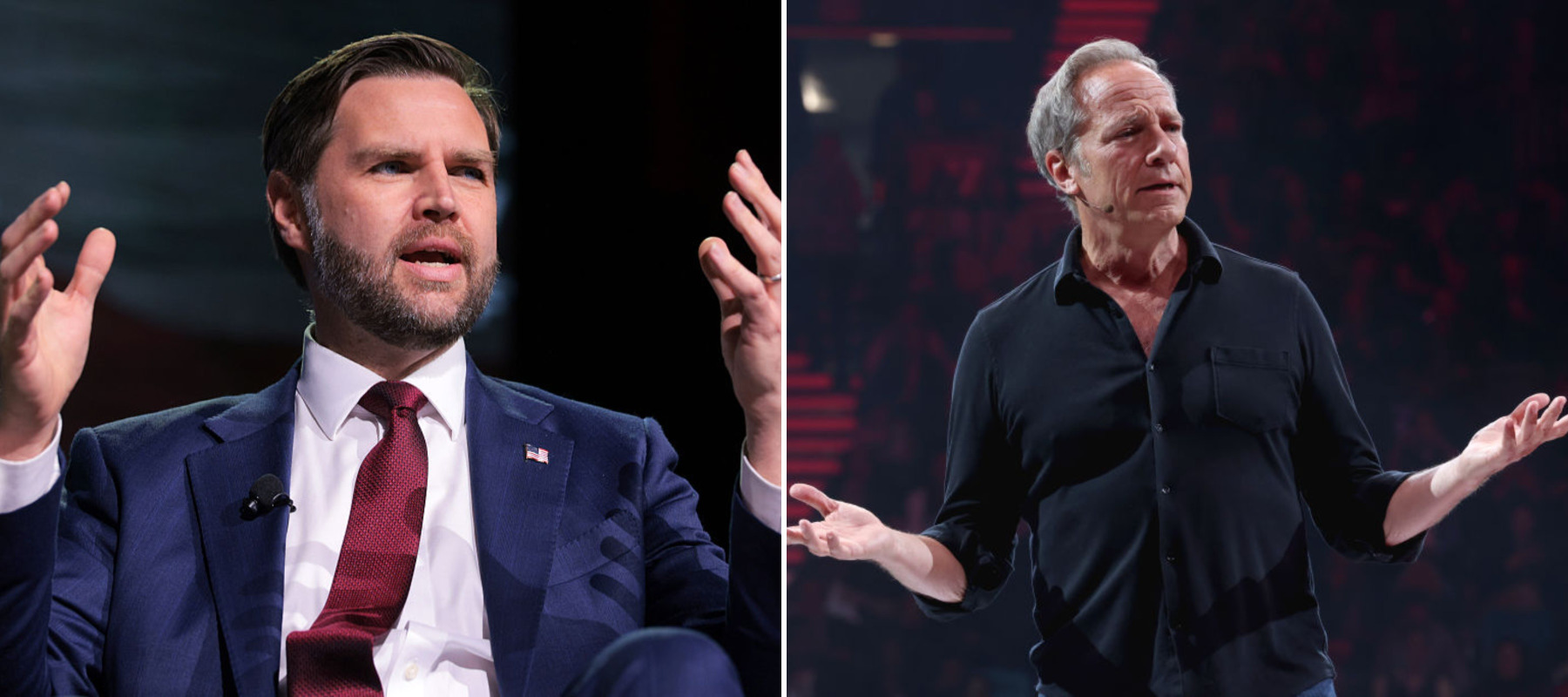 Side by side photos of JD Vance and Mike Rowe