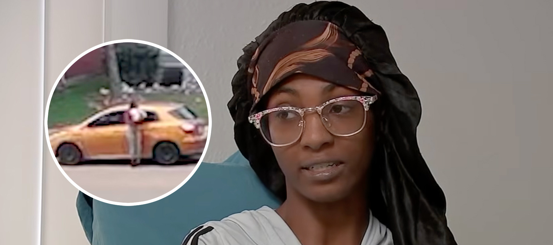 Miracle Herron is interviewed by ABC 13 Houston. The inset photo is from a CCTV that captured the accident.