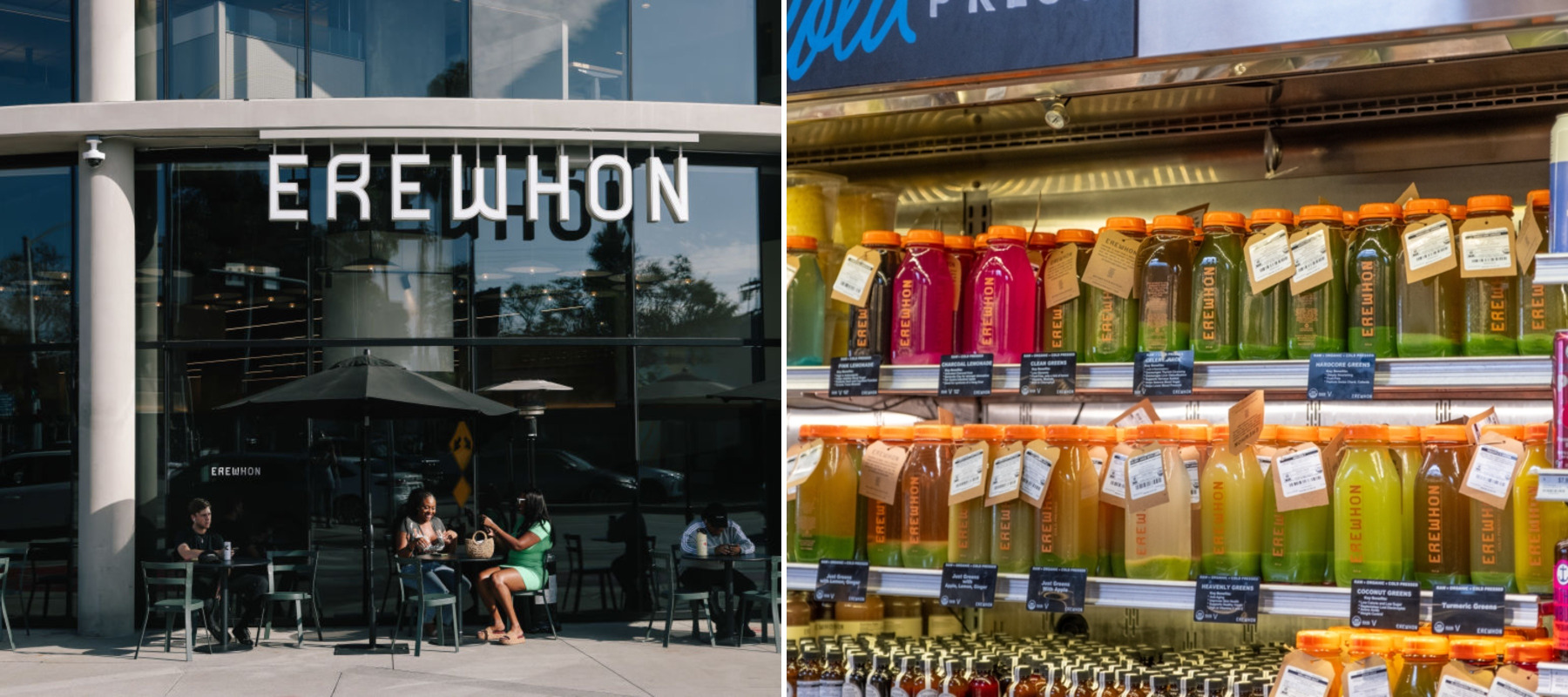 Photos of Erewhon exterior and juice display