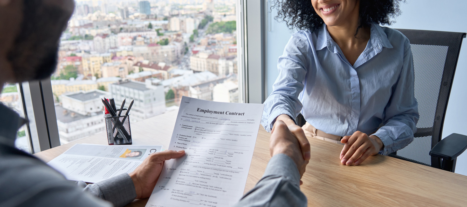 A man accepting a job offer.