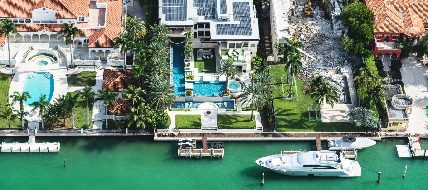 Aerial view of the Miami beach luxury residential district with holiday villas.