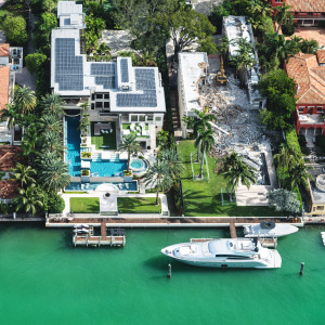 Aerial view of the Miami beach luxury residential district with holiday villas.