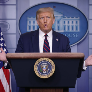 President Trump speaks in the James Brady Briefing Room of the White House.