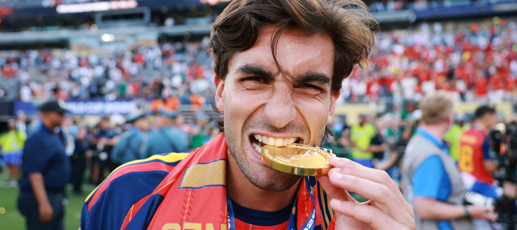 Ferran Torres of Spain celebrates with his medal after the team’s victory following during the FIFA World Cup 2026 Final match between Spain and Argentina.