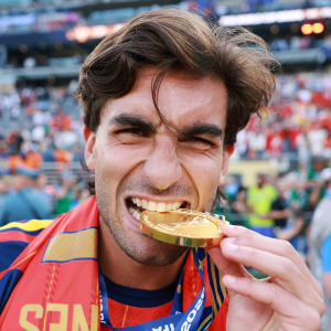Ferran Torres of Spain celebrates with his medal after the team’s victory following during the FIFA World Cup 2026 Final match between Spain and Argentina.