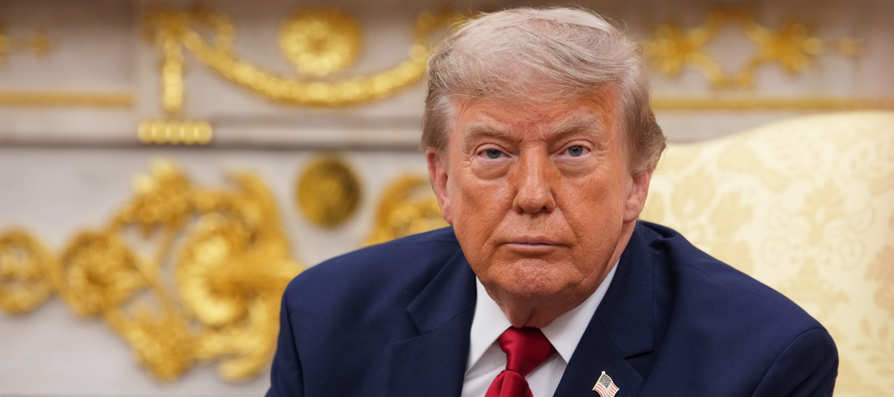 President Donald Trump looks on during a bilateral meeting with the Prime Minister of Iraq Ali al-Zaidi, in the Oval Office of the White House on July 14, 2026.