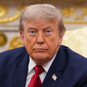 President Donald Trump looks on during a bilateral meeting with the Prime Minister of Iraq Ali al-Zaidi, in the Oval Office of the White House on July 14, 2026.