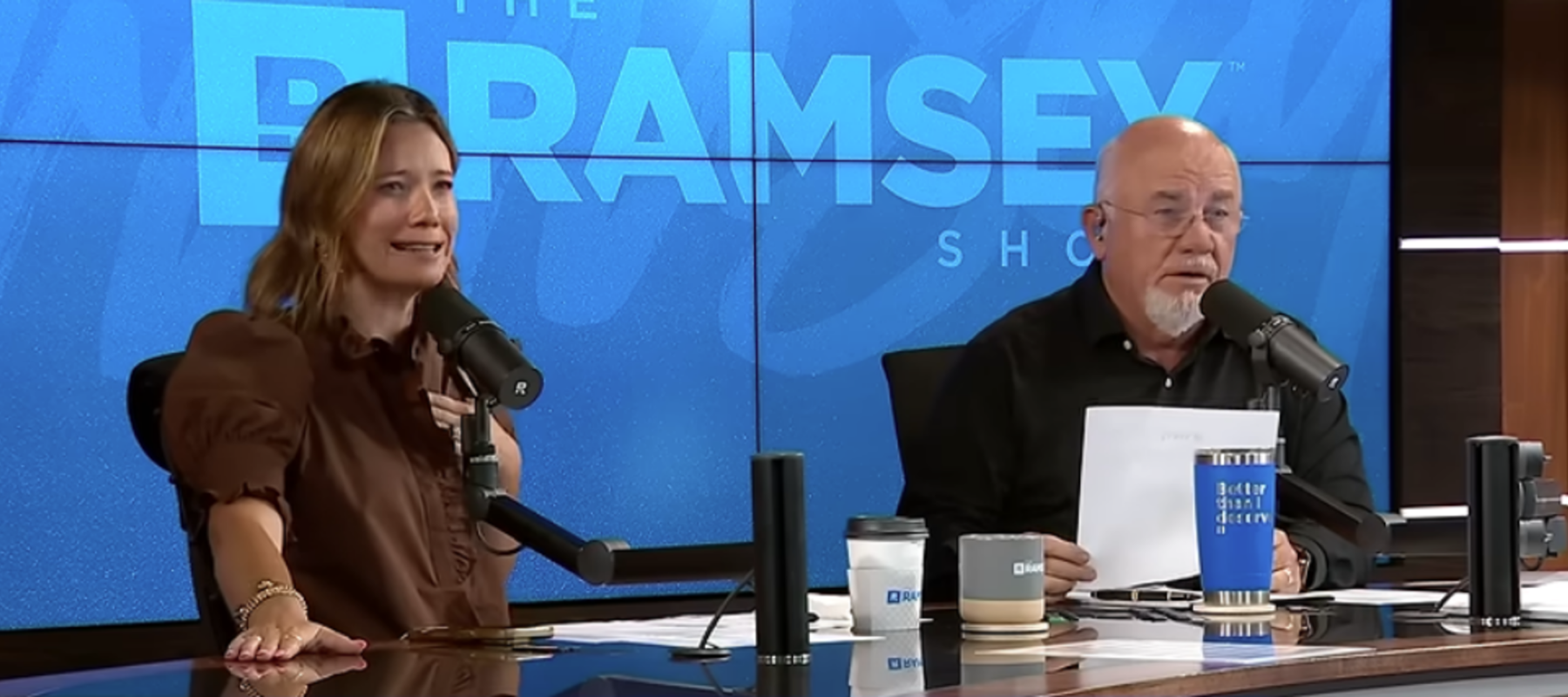 Hosts Rachel Cruze and Dave Ramsey answer a question on The Ramsey Show.