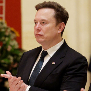 A split-panel photo of The Odyssey cast and Elon Musk