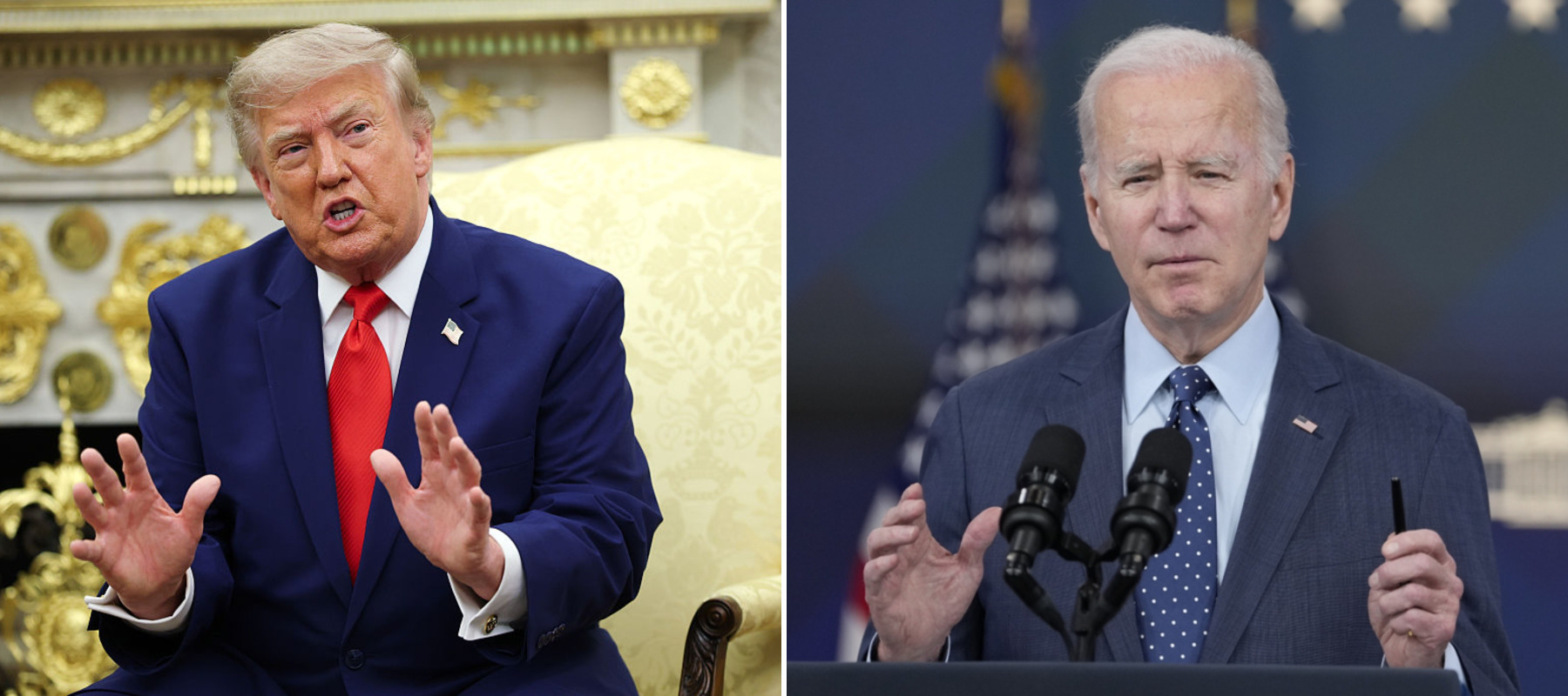 Photos of Presidents Trump and Biden