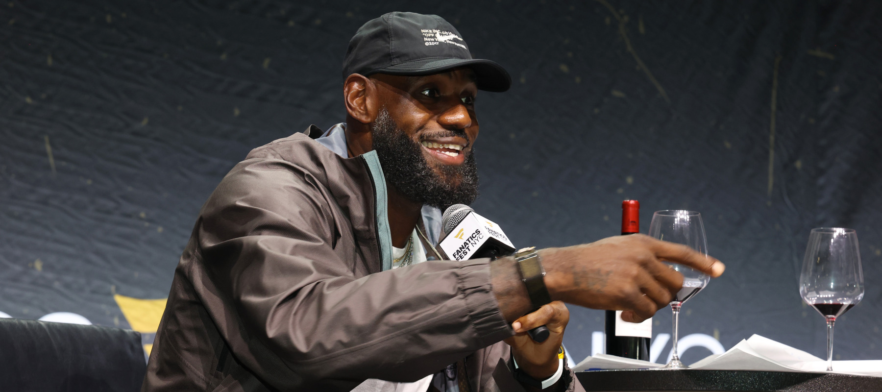 LeBron James speaks onstage during the mind the game panel at Fanatics Fest NYC 2026.