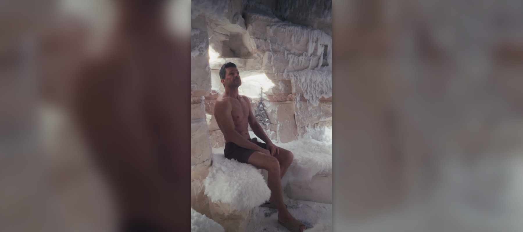 man in snow room