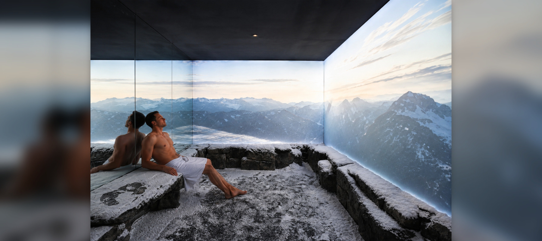 man in snow room